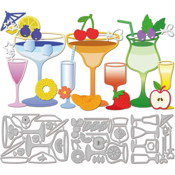 Summer Cocktail Goblet Cutting Dies for Card Making Fruits Orange Pineapple Cut Die for DIY Scrapbooking Journal Embossing Paper Craft Decor