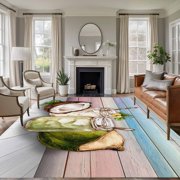 Summer Coconut 8x10 Area Rug for Living Room Sectional Sofa, Country Glass Bottle Green Leaf Colorful Wood Grain Non Slip Large Rectangle Area Rug, Machine Washable Indoor Outdoor Mat