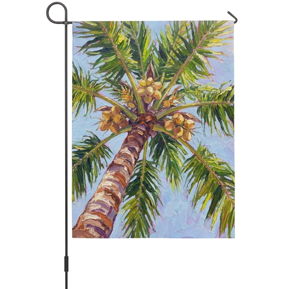 Summer Coconut Palm Garden Flag 12 x 18 Inches, Tropical Island Country Beach Green Tree Sky Weather Proof Outdoor Patio Flags Double Sided Small Garden Decoration for Yard Outside Home