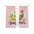 thumbnail image 1 of Summer Coconut Sheer Curtains 63 Inch Long 2 Panels, Shell Hibiscus Frangipani Pink Stripes Retro Light Filtering Rod Pocket Curtains, Sheer Voile Drapes for Living Room Bedroom, 52"x63", 1 of 8