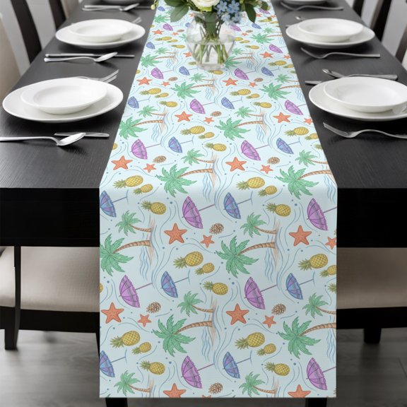 Summer Coconut Tree Pineapple Table Runner 70 Inches Long,Kitchen Dining Tablerunners Coastal Starfish Beach Theme Linen Table Runners Dresser Scarves for Home Dinner Wedding Holiday Party Decor