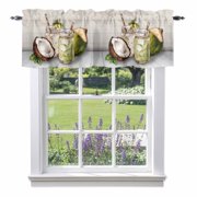 Summer Coconut Valances for Windows, Country Realistic Glass Bottle Green Leaf Wood Grain Valance Window Treatment Rod Pocket Short Curtains Valances for Kitchen Bathroom 56W x 16L