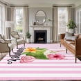 thumbnail image 1 of Summer Coconut Washable Living Room Rugs 5'x8', Shell Hibiscus Frangipani Pink Stripes Low Pile Throw Large Area Rug Non-Slip Sturdy Edge Binding Carpet for Living Room Kitchen Office, 1 of 9