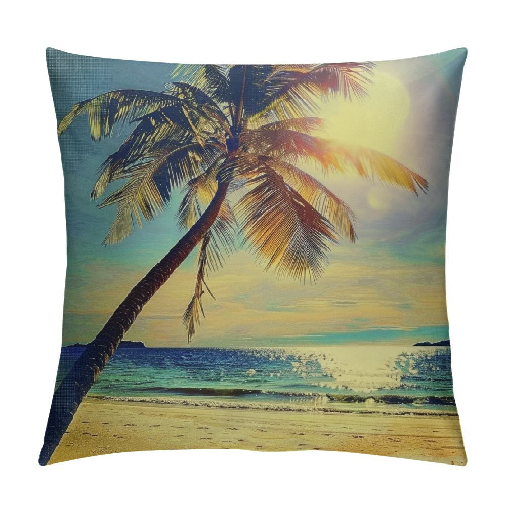 Summer Coconut&nbsp;Tree Throw Pillow Covers Sun Palm Trees Plants