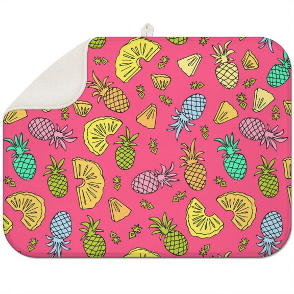 Summer Coffee Mat – Ultra Absorbent Microfiber Spill Mat Featuring Pineapple Party Theme and Pineapple Tree Design, Fast Drying Dish Drying Pad for Home Kitchens