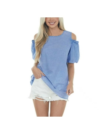 Cold shoulder denim top best sale
