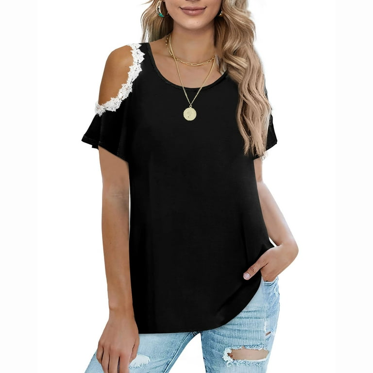 Cold Shoulder Tops for Women, Women Summer Casual Tunic V Neck