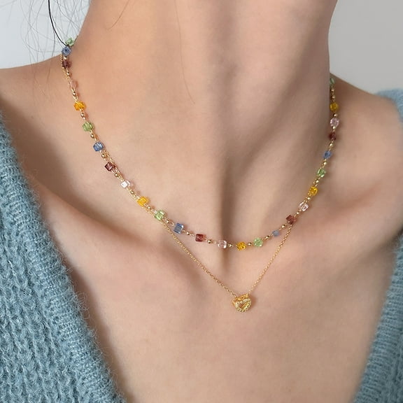 Summer Color Dopamine Beaded Necklace Female With Hearts