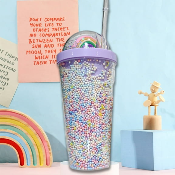 Summer Colorful Bubble Straw Cup Girl Heart Students High Value Water Cup Summer Cold Drinks Fruit Punch Portable Plastic Cups on Clearance