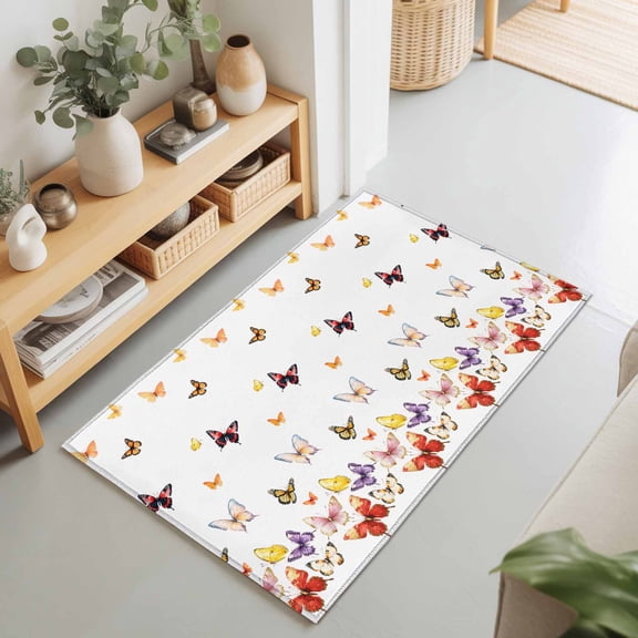 Summer Colorful Butterfly Rectangle Rug 2'x3' Vintage Rustic Ombre Bug Washable Area Rugs for Living Room Bedroom Entryway Non Slip Entrance Door Mat Indoor Floor Carpet