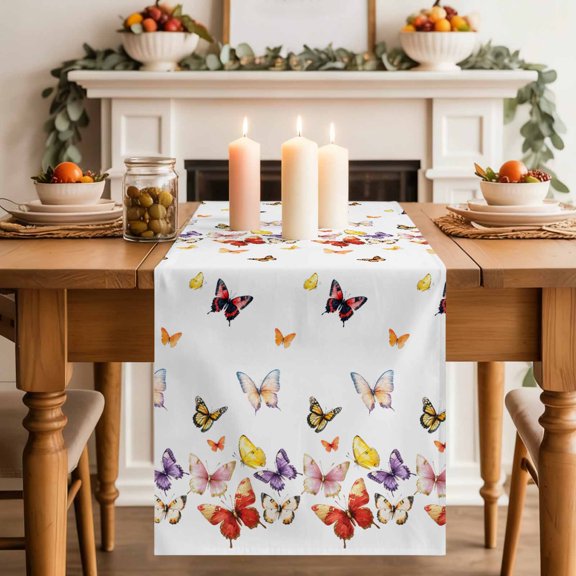 Summer Colorful Butterfly Table Runner 70 Inches Long,Kitchen Dining Tablerunners Vintage Rustic Ombre Bug Linen Table Runners Dresser Scarves for Home Dinner Wedding Holiday Party Decor