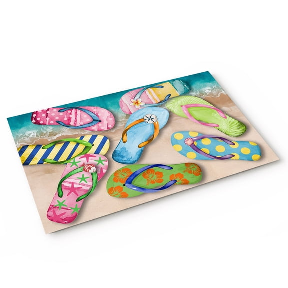 Summer Colorful Flip-flops Door Mat Beach Sea Shell Pattern Non Slip Absorbent Entrance Mat Washable Low Profile Indoor Doormat for Front Door Entryway Entry 16"x24"