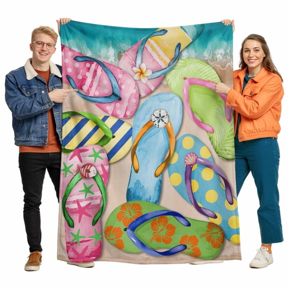 Summer Colorful Flip-flops Flannel Blanket for Bed,Travel and Camping, Beach Sea Shell Pattern Super Soft Cozy Blanket for All Seasons 30"x40"