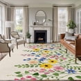 thumbnail image 1 of Summer Colorful Flower Washable Living Room Rugs 5'x8', Watercolor Floral Linen Background Low Pile Throw Large Area Rug Non-Slip Sturdy Edge Binding Carpet for Living Room Kitchen Office, 1 of 9