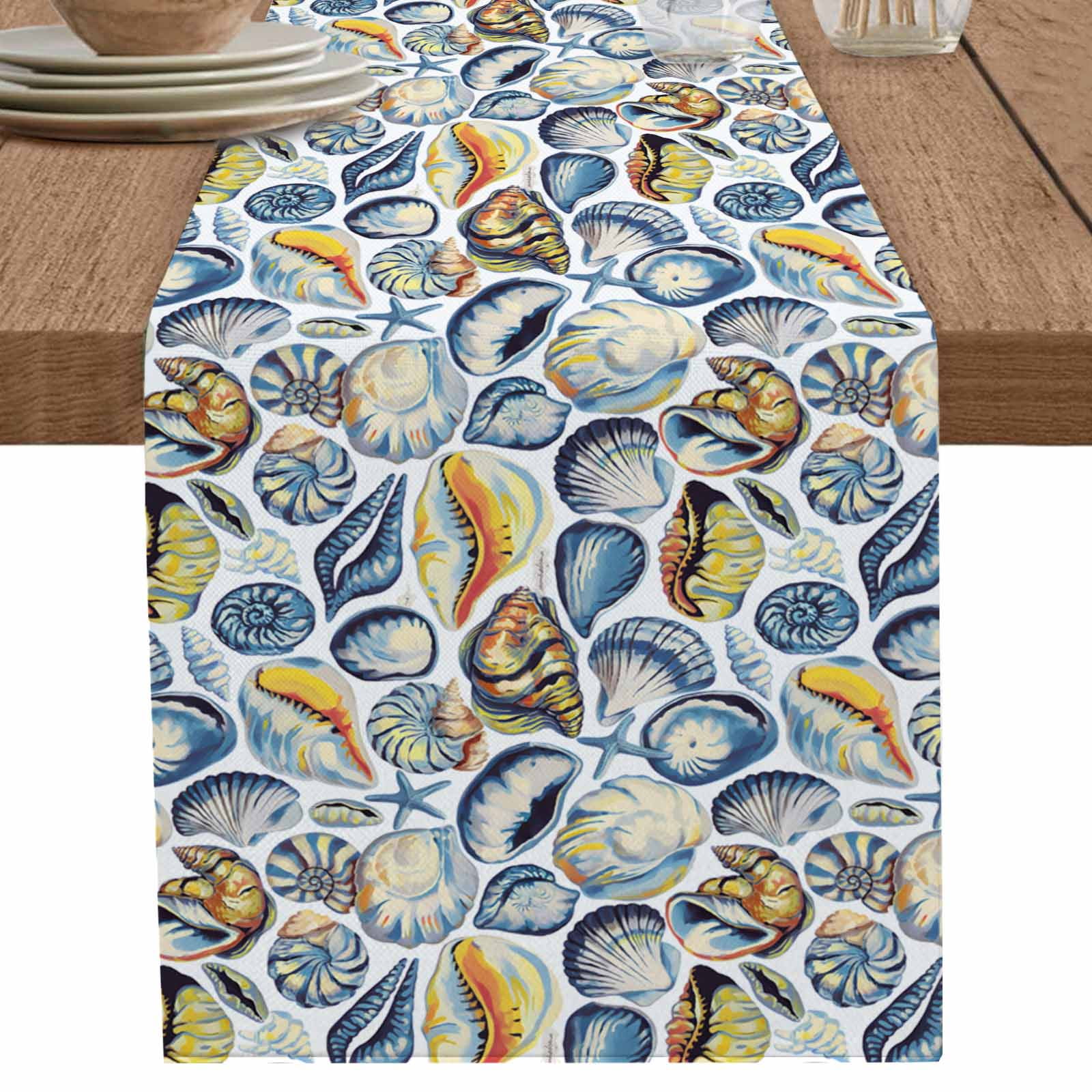 Summer Colorful Ocean Shell Starfish Conch Table Runner-70 Inch Long ...