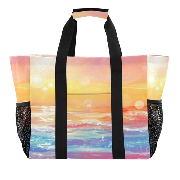 Summer Colorful Sea Reusable Grocery Bags with Handle Side Pocket Waterproof Shopping Portable Tote