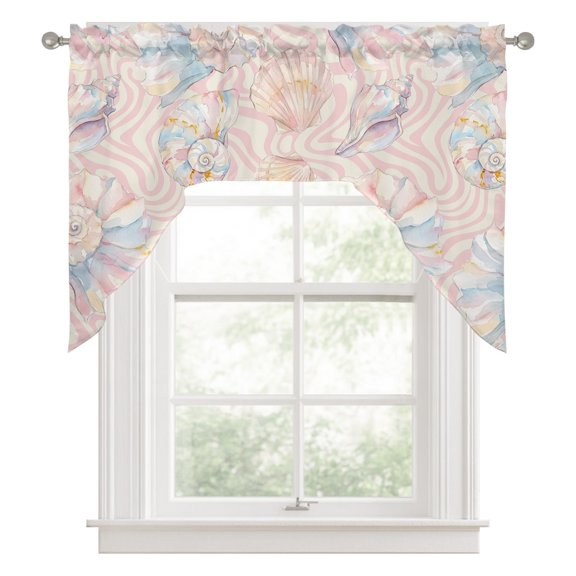 Summer Colorful Shells Kitchen Curtains Swag Valance for Windows/Bathroom/Cafe, Beach Coastal Conch Abstract Pink Waves Rod Pocket Drape Panel Swag Curtains Valance for Bedroom/Living Room 56"x36"