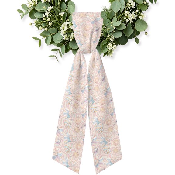 Summer Colorful Shells Wreath Sash for Front Door, Decorative Seasonal Bows Ribbons, Beach Coastal Conch Abstract Pink Waves Holiday Wreath Accessories for Thanksgiving Fall Christmas Decorations