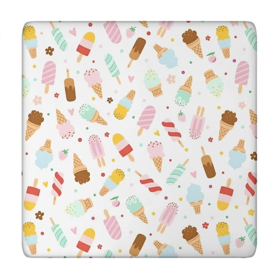 Summer Colorful Sweet Treats Elastic Tablecloth - Ice Cream Dessert Food Pattern Snug Fit Square Table Cover
