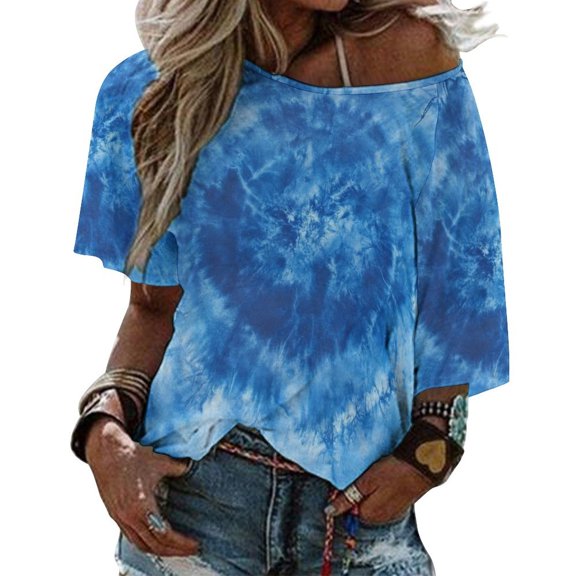 Summer Colorful Tie Dye Vortex Tops for Womens, Casual Vintage Short Sleeve T-Shirt, Loose Round Neck Elastic Tee