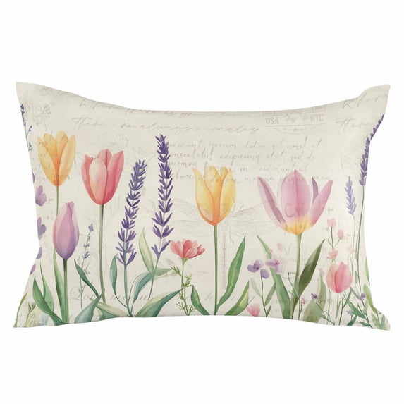 Summer Colorful Tulip Botanical Vintage Queen Size Pillow Cover, Pillowcase Protectors with Zipper, Breathable Decorative Throw Pillow Case Cover, Pillow Shams for Couch Sofa 20x30Inch