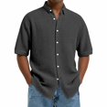 thumbnail image 1 of Summer Comfort Colors Tshirt For Men Solid Color Casual Short Sleeves Turndown Collar Button Opening And Closing Summer Classic Basic Tee Shirts - Black∣2XL, 1 of 7