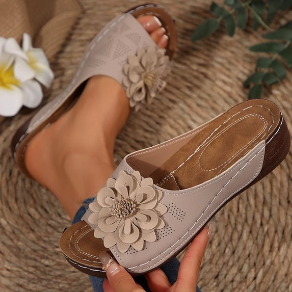 Summer Comfortable Sandals For Women One-Line Hollow Fish Mouth Wedge Heel Casual Outdoor Summer Beach Walking Sandals