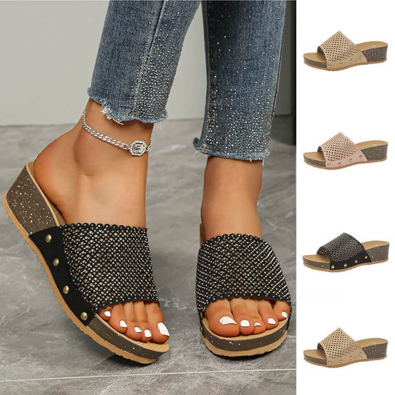 Summer Comfortable Slides Sandals 2026 Women's Fashionable Versatile Casual Plus-Size Shoes Spring/Summer Style Comfortable Wedge Heel Open Toe Beach Sandals Pink 38