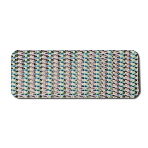 Summer Computer Mouse Pad, Retro Memphis Style Pop Art Zigzags Tropical Leaves Design Modern Art, Rectangle Non-Slip Rubber Mousepad Large, 31" x 12", Charcoal Grey Multicolor, by Ambesonne