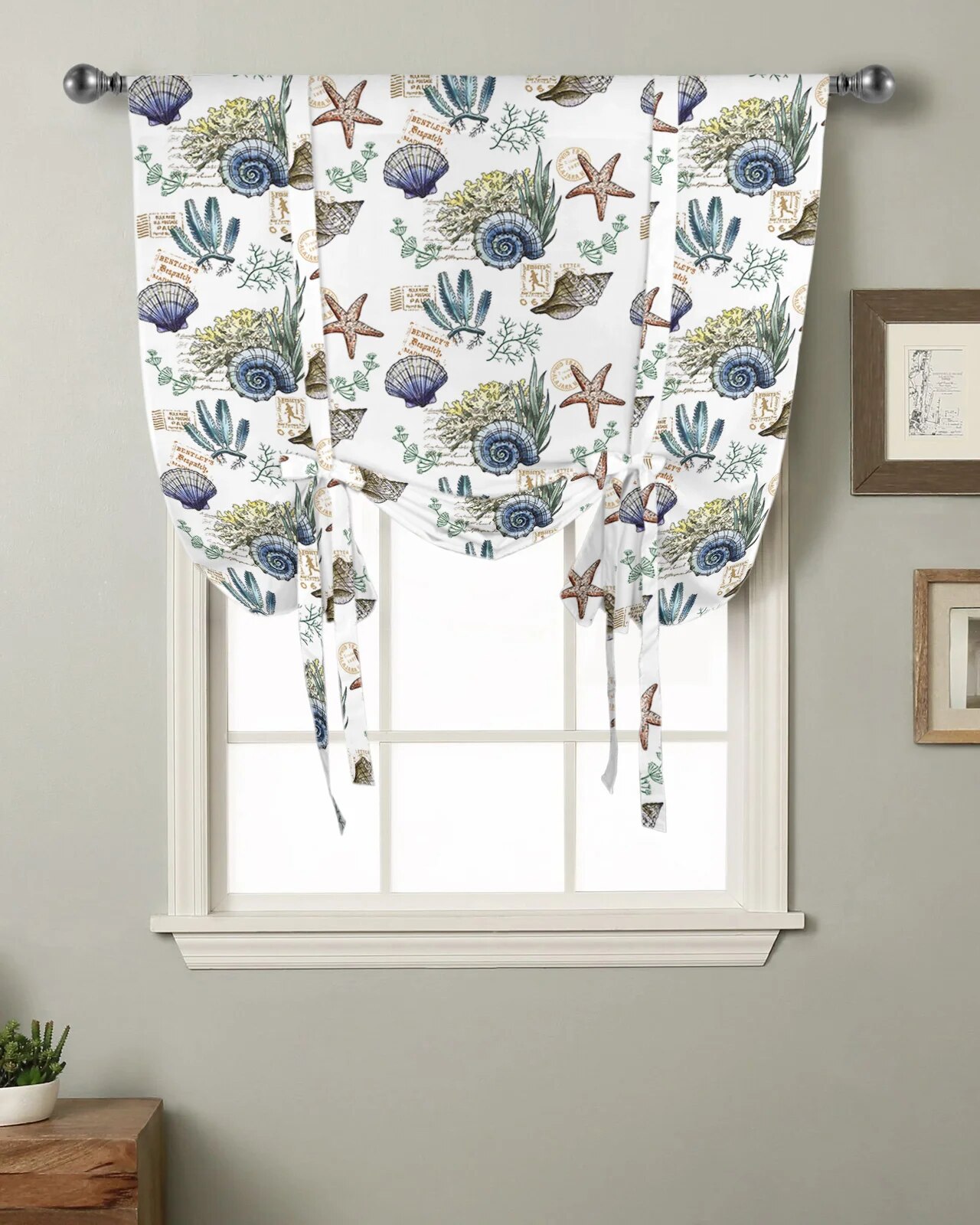 Room Window Shell Summer Conch Shell StarKitchen Short Window Curtain Rod Pocket Curtains ...