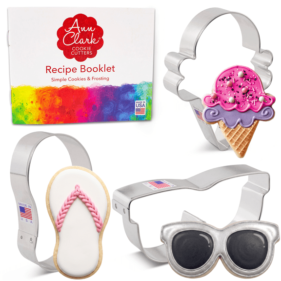 Summer Cookie Cutter Set, 3-Pieces, Ice Cream Cone, Sunglasses, and Flip Flop, Made in USA by Ann Clark