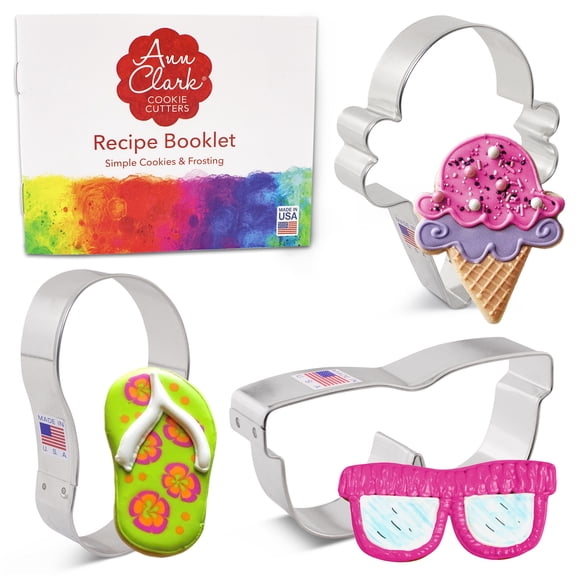 Summer Cookie Cutter Set, 3-Pieces, Ice Cream Cone, Sunglasses, and Flip Flop, Made in USA by Ann Clark
