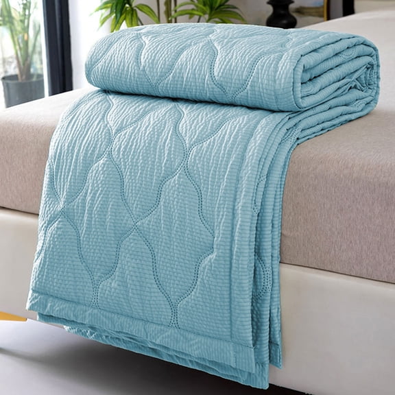 Summer Cool Blanket, Washed Cotton Air Conditioning Quilt In Bubble Yarn Fabric Luxury Blue, 40X60 Inch