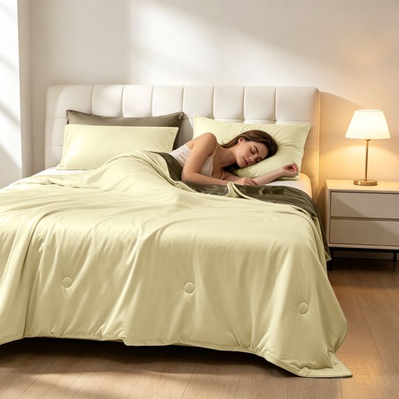 Summer Cool Comforter Blanket Lightweight Cool Breathable Bedding Set with Zipper Closure, All Season Bedding To Keep Cool for Night Sweats 41.34*59in