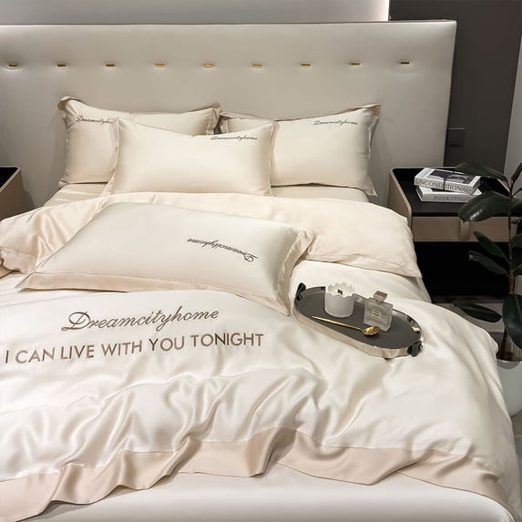 Summer Cool Washed Silk Bedding Set 4-piece Ice Silk Bedsheet on The Bed Linen Quilt Cover with Pillows Case