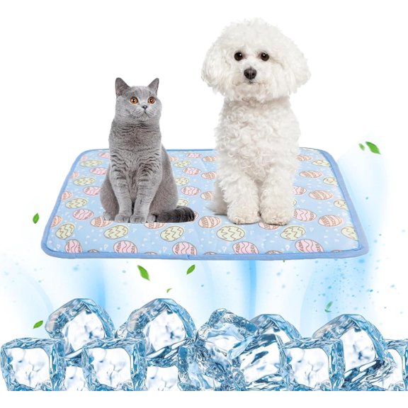 Summer Cooler Mat Blanket Pet Cooler Mat for Cats and Dogs, Material Safe, Easy to Carry, Easy to Clean, Washable Cooler Mat for Cats and Dogs (M, Blue, 27.5 * 20.5) (Medium)