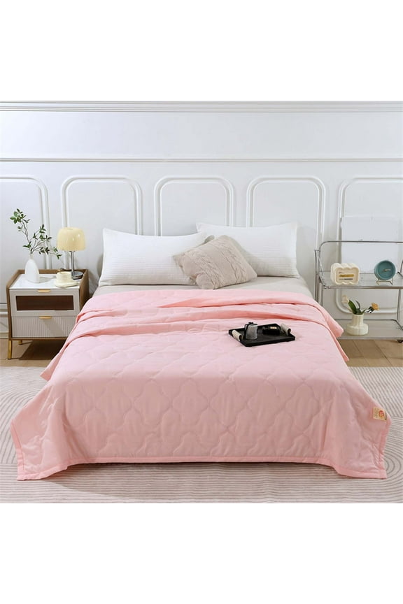 Summer Cooler Quilt for Hot Sleepers,Skin-Friendly Plain Printed Washed Cotton Summer Quilt Ventilation Quilt