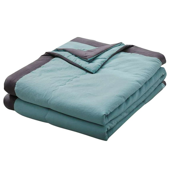 Summer Cooling Blanket for Hot Sleepers 98% Cotton Lightweight Breathable Ice Quilt Grey/Blue Night Sweat Bedding with 3X Airflow