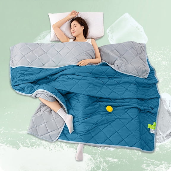 Summer Cooling Comforter | Cool Feeling Silk Fiber Blanket | Lightweight Polyester Bedding | Solid Blue or Green | 59x43 Inches | All-Season Use