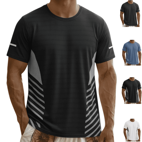 Summer Cooling Ice Silk T-Shirts for Men Trendy Casual Short Sleeve Crew Neck Tshirts Lightweight Breathable Classic Fit Workout T-Shirts Black L