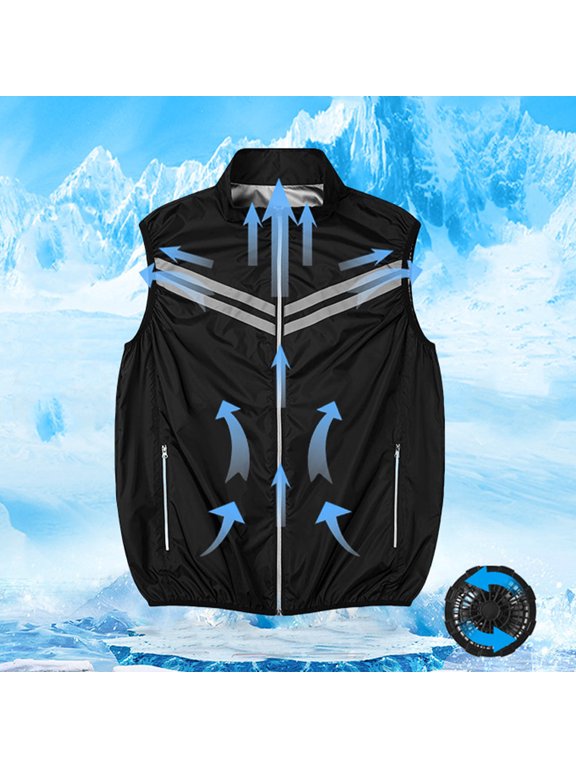 Summer Cooling Jacket Unisex Short Sleeve Air Conditioner Clothes with USB Charging Fans for Camping Hiking Fishing Black L