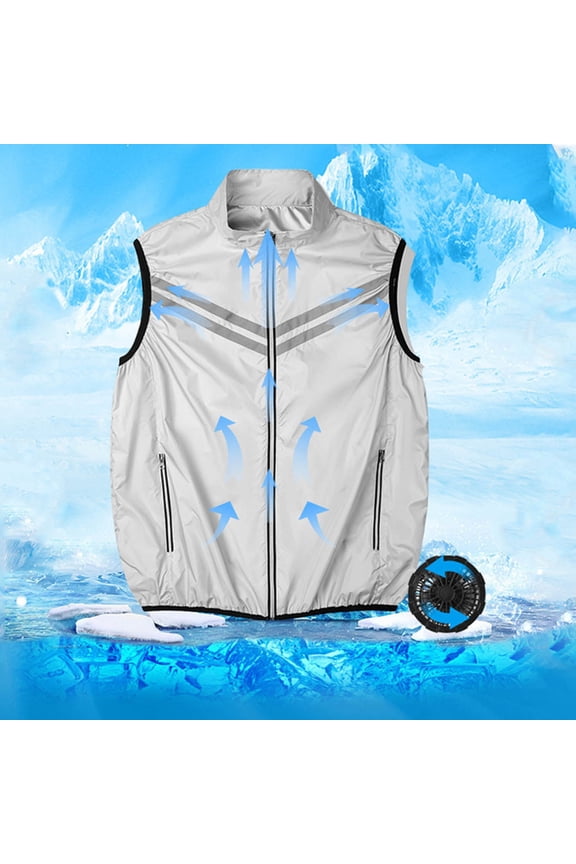 Summer Cooling Jacket Unisex Short Sleeve Air Conditioner Clothes with USB Charging Fans for Camping Hiking Fishing Gray XXL