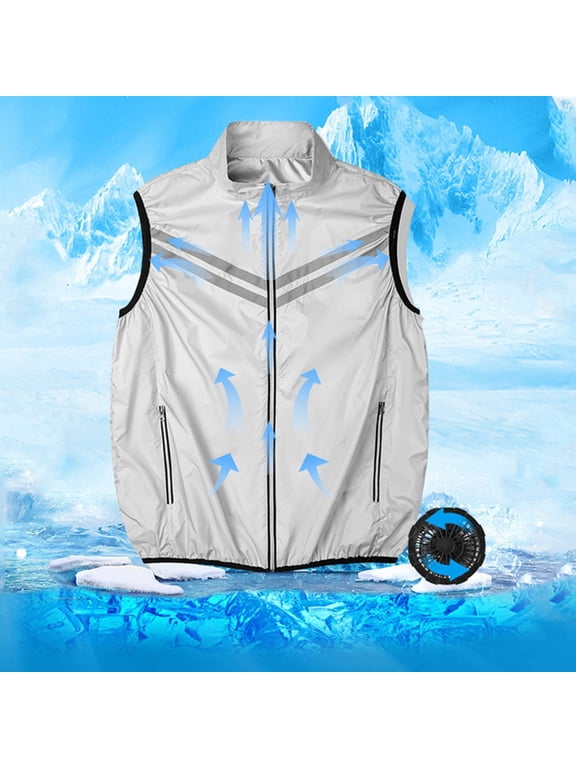 Summer Cooling Jacket Unisex Short Sleeve Air Conditioner Clothes with USB Charging Fans for Camping Hiking Fishing Gray XXL