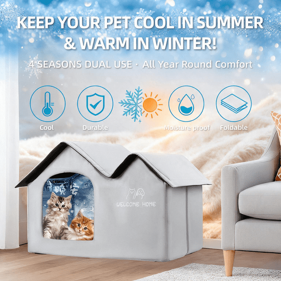 Cooling in Summer & Warmth Retention Spacious XL Size Outdoor Indoor Cat House with Pet House,18.5 x 13.8 x 15.7 in, for Pets up to 22 lbs