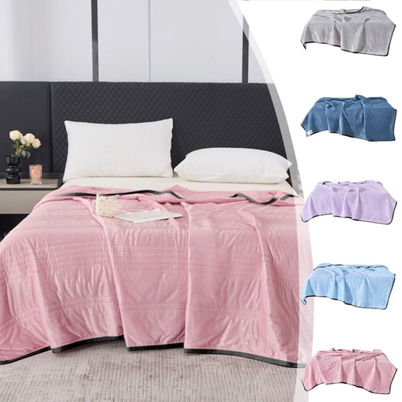 Summer Cooling Quilt Blanket 59 x 39 Inch Soft Lightweight Washable Polyester Comforter with Lace Trim for Bed or Cot