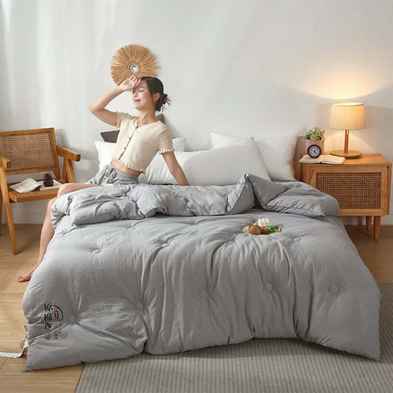 Summer Cooling Quilt | Washable Lightweight All-Season Comforter | 98% Cotton 2% Spandex | Breathable for Hot Sleepers | 200x150cm (78.74x59.05in) | White Pink Gray