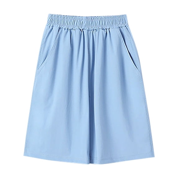 Summer Cooling Shorts Kids Boys Girls Quick Drying Sports Shorts with Pocket Wide Leg Casual Silky Short Workout Pants, Light Blue, 8 Years