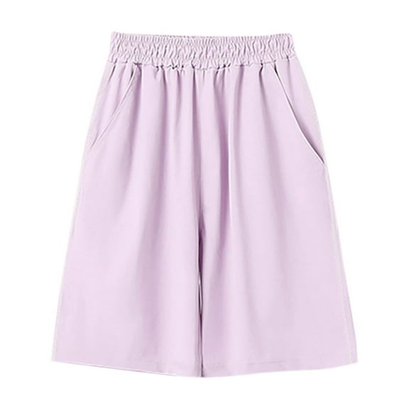 Summer Cooling Shorts Kids Boys Girls Quick Drying Sports Shorts with Pocket Wide Leg Casual Silky Short Workout Pants, Purple, 6 Years