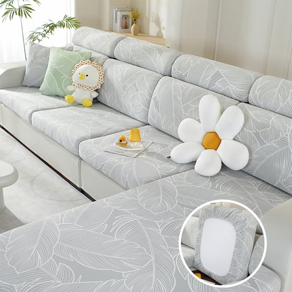 Summer Cooling Stretch Sofa Cover, Gray Polyester Slipcover for Sectional Couches, Universal Fit Couch Protector with Elastic Hem for Easy Installation (3 Pcs)