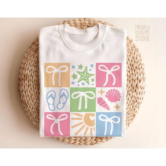 Summer Coquette T-shirt, Preppy Vacation Shirt Beach Tee, Coquette Seashells Shirt, Coquette Summer Shirt, Aesthetic Summer TH060144